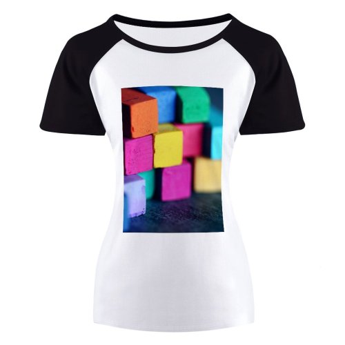 yanfind Women's Sleeve Raglan T Shirt Short Art Materials Supplies Blocks Bricks Chalks Colorful Coloring Depth Field Items
