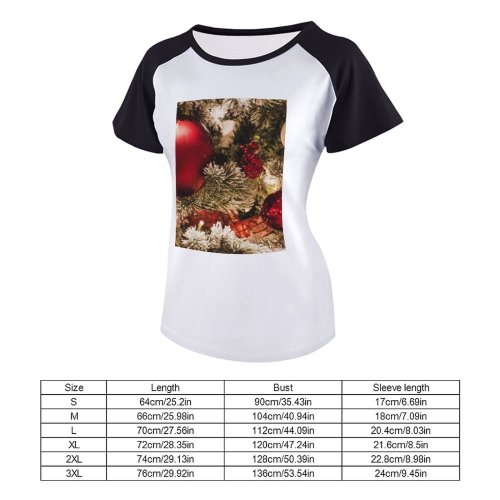 yanfind Women's Sleeve Raglan T Shirt Short Christmas Balls Decoration Lights Tree Ornaments