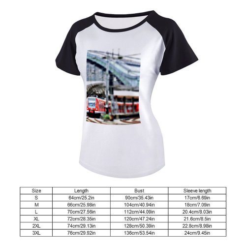 yanfind Women's Sleeve Raglan T Shirt Short Catenary Central Station City Departure Passengers Public Transportation Rail Traffic Railroad
