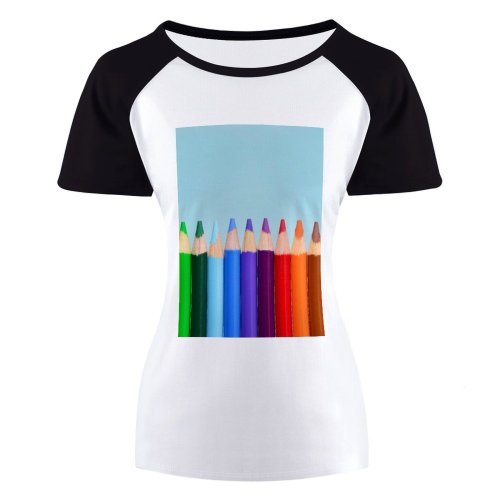 yanfind Women's Sleeve Raglan T Shirt Short Art Materials Pencils Colorful Coloured Colourful Colours