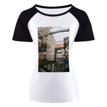 yanfind Women's Sleeve Raglan T Shirt Short Architecture Building Ceiling City Commerce Exhibition Hanging Shot Paintings Perspective Stairs