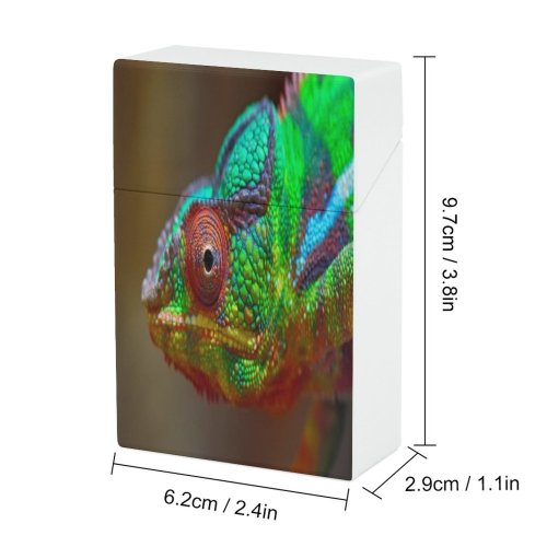 yanfind Cigarette Case Space Lizard Panther Side Vibrant Portrait Wildlife Reptile Chameleon Hard Plastic Crushproof Cigarette Case