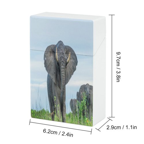 yanfind Cigarette Case Uganda Africa Tree Savannah Living Beauty Masindi Murchison Tusk Distant Elephant Family Hard Plastic Crushproof Cigarette Case