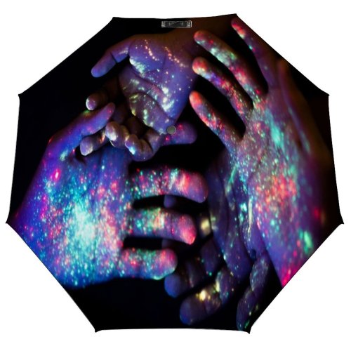 yanfind Umbrella Manual Space Glowing Way Ultraviolet Futuristic Boys Dark Neon Illusion Lighting Family Natural Windproof waterproof anti-ultraviolet protection golf umbrella