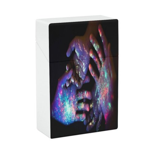 yanfind Cigarette Case Space Glowing Way Ultraviolet Futuristic Boys Dark Neon Illusion Lighting Family Natural Hard Plastic Crushproof Cigarette Case