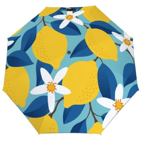 yanfind Umbrella Manual Doodle Eternity Tree Leaf Springtime Lemonade Italy Design Decor Tropical Seamless Windproof waterproof anti-ultraviolet protection golf umbrella