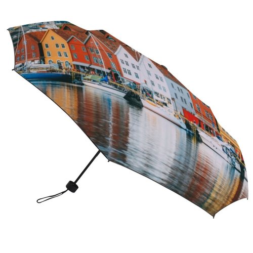 yanfind Umbrella Manual Nautical Place Fjord Residential River Sailboat Bergen Exterior District Sea Transportation Famous Windproof waterproof anti-ultraviolet protection golf umbrella