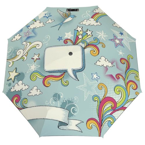 yanfind Umbrella Manual Doodle Space Swallow Blank Attitude Cool Rainbow Splattered Award Funky Bird Windproof waterproof anti-ultraviolet protection golf umbrella