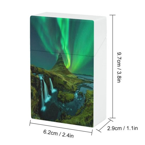 yanfind Cigarette Case Aurora Reykjavik Outdoors Iceland Illuminated Panoramic Landscape Island Natural Waterfall Temperature Hard Plastic Crushproof Cigarette Case