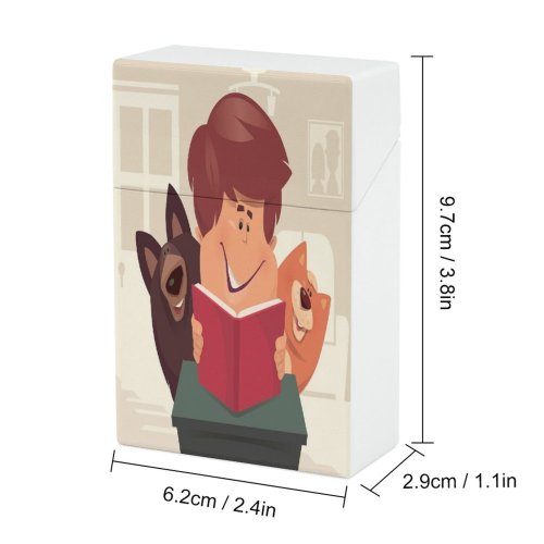 yanfind Cigarette Case Cheerful Dog Happiness Cartoon Topics Boys Enjoyment Connection Cat Reading Humor Art Hard Plastic Crushproof Cigarette Case