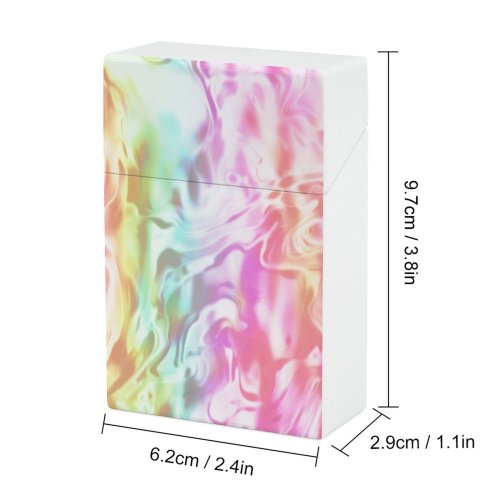yanfind Cigarette Case Blurred Gradient Decoration Acid Flowing Rippled Glittering Smooth Curve Rainbow Liquid Hard Plastic Crushproof Cigarette Case