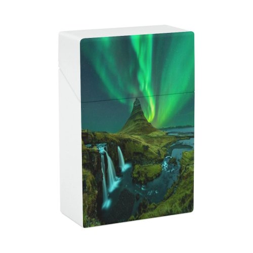 yanfind Cigarette Case Aurora Reykjavik Outdoors Iceland Illuminated Panoramic Landscape Island Natural Waterfall Temperature Hard Plastic Crushproof Cigarette Case
