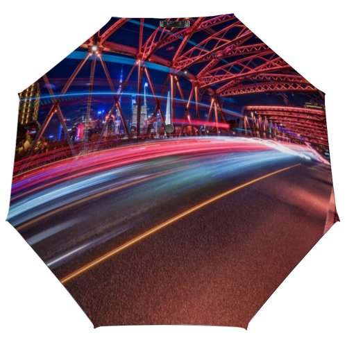 yanfind Umbrella Manual Bund Car Glowing Iron Blurred Lighting Transportation Traffic Urban East Road Abstract Windproof waterproof anti-ultraviolet protection golf umbrella