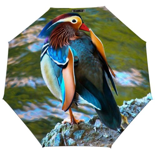 yanfind Umbrella Manual Perching Drake Bird Wild Lakeshore Lake Duck Wildlife Mandarin Outdoors Windproof waterproof anti-ultraviolet protection golf umbrella