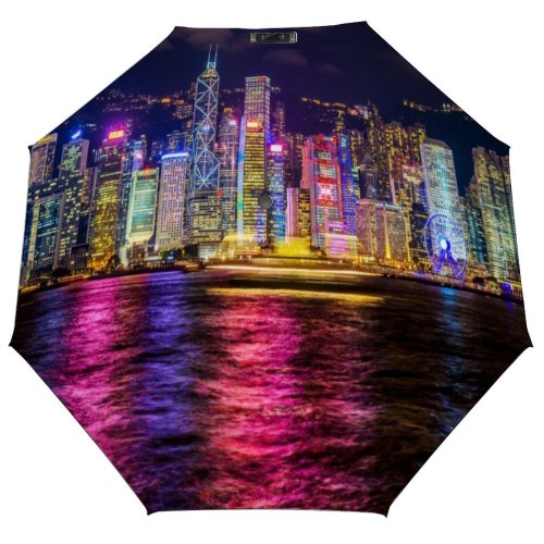 yanfind Umbrella Manual Sky Reflection Illuminated Downtown Exterior Travel Outdoors Urban Hong Exposure Kong Building Windproof waterproof anti-ultraviolet protection golf umbrella
