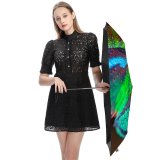 yanfind Umbrella Manual Space Lizard Panther Side Vibrant Portrait Wildlife Reptile Chameleon Windproof waterproof anti-ultraviolet protection golf umbrella