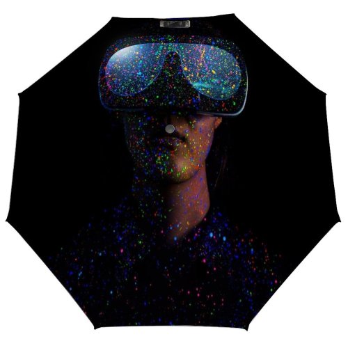 yanfind Umbrella Manual Reflection Illuminated Face Ethnicities Obscured Futuristic Virtual Simulator Using Headshot Technology Young Windproof waterproof anti-ultraviolet protection golf umbrella