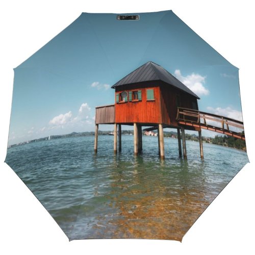 yanfind Umbrella Manual Old Tranquility Place Cottage Beauty Residential Bregenz Beach Scenics Exterior Bodensee Sea Windproof waterproof anti-ultraviolet protection golf umbrella