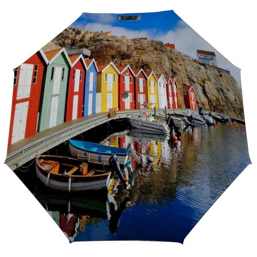yanfind Umbrella Manual Sweden Reflection Idyllic Smogen Beach Exterior Scenics Bohuslan Wood Outdoors Harbor Row Windproof waterproof anti-ultraviolet protection golf umbrella
