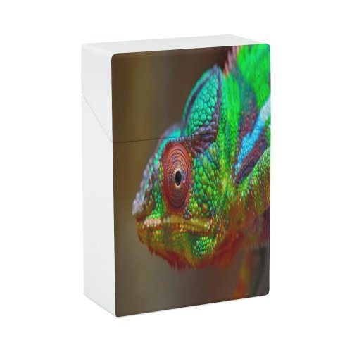 yanfind Cigarette Case Space Lizard Panther Side Vibrant Portrait Wildlife Reptile Chameleon Hard Plastic Crushproof Cigarette Case