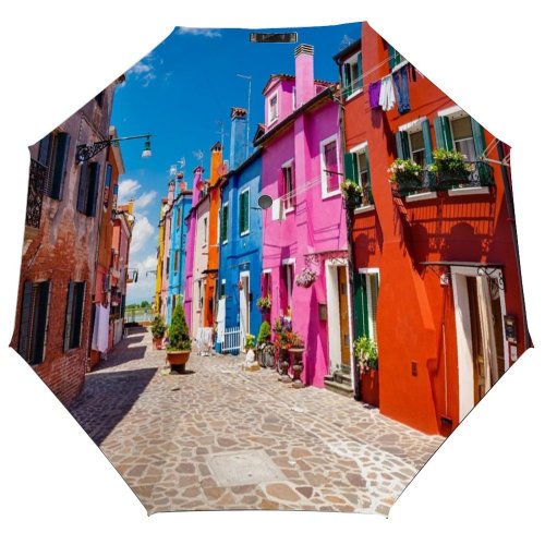 yanfind Umbrella Manual Sky Burano Idyllic Order Street Plant Exterior Travel Outdoors Row Light Windproof waterproof anti-ultraviolet protection golf umbrella