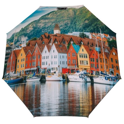 yanfind Umbrella Manual Nautical Place Fjord Residential River Sailboat Bergen Exterior District Sea Transportation Famous Windproof waterproof anti-ultraviolet protection golf umbrella