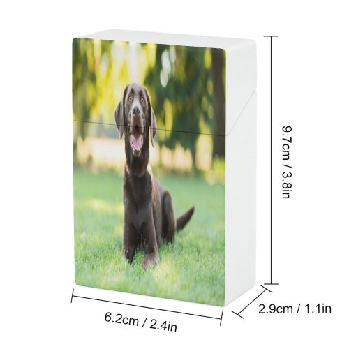yanfind Cigarette Case Cheerful Dog Happiness Outdoors Chocolate Focus Camera Sunlight USA Grass California Hard Plastic Crushproof Cigarette Case