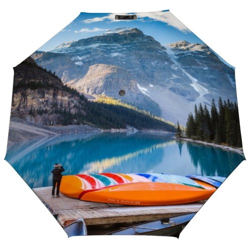 yanfind Umbrella Manual Harbor Snowcapped Wonderlust Place Turquoise Beauty Contemplation Awe Canoeing Wilderness Scenics Windproof waterproof anti-ultraviolet protection golf umbrella