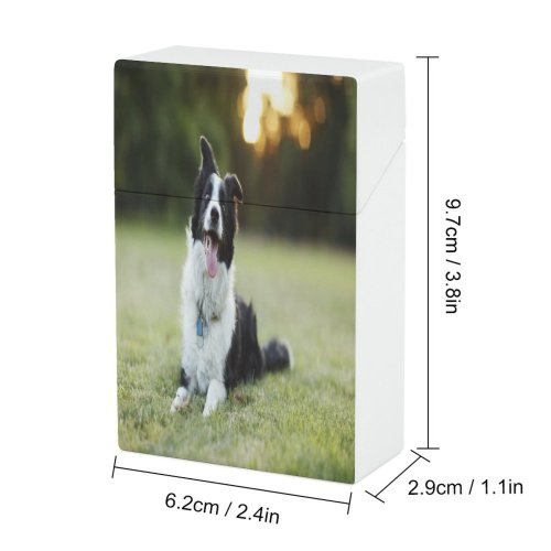 yanfind Cigarette Case Sticking Cheerful Dog Outdoors Focus Camera Curiosity Collie USA Grass California Border Hard Plastic Crushproof Cigarette Case