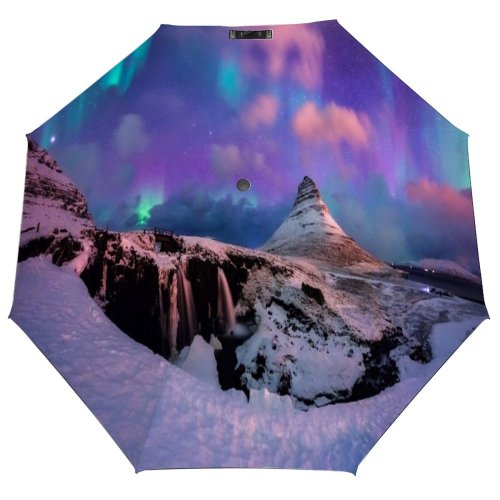 yanfind Umbrella Manual Sky Natural National Panoramic Aurora Famous Dramatic Scenics Travel Outdoors Snaefellsnes Windproof waterproof anti-ultraviolet protection golf umbrella