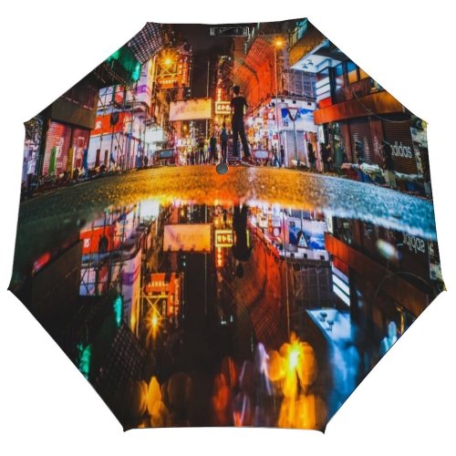 yanfind Umbrella Manual Sky Reflection Puddle Illuminated Built Street Exterior Outdoors Hong Space Retail Nightlife Windproof waterproof anti-ultraviolet protection golf umbrella