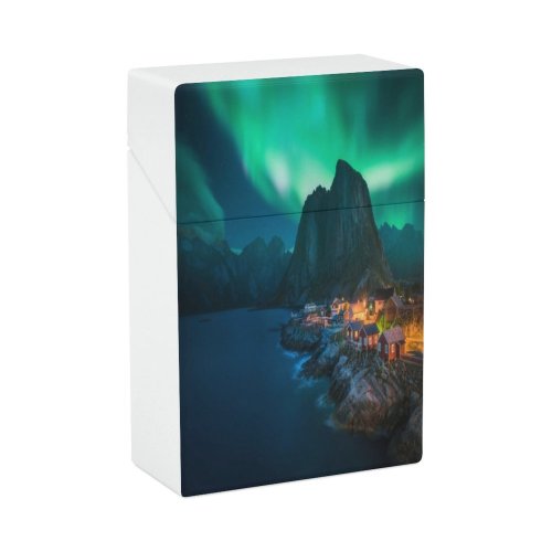 yanfind Cigarette Case Space Fish Place Cottage Fjord Lofoten Borealis County Arctic Sea Reine Norwegian Hard Plastic Crushproof Cigarette Case