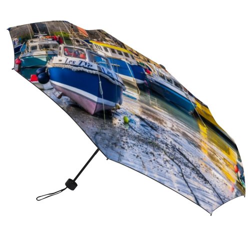 yanfind Umbrella Manual Harbor Trawler England Newquay Beach Sea Transportation Moored Buoy Sky Reflection Cornwall Windproof waterproof anti-ultraviolet protection golf umbrella
