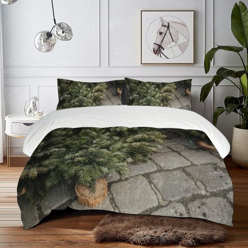yanfind Bedding Set of 3 (1 Cover, 2 Bed Pillowcase Without Sheet)Fir Images Yew Christmas Land Pottery Potted Public Slate Jar Vase Plant Duvet Cover personalization
