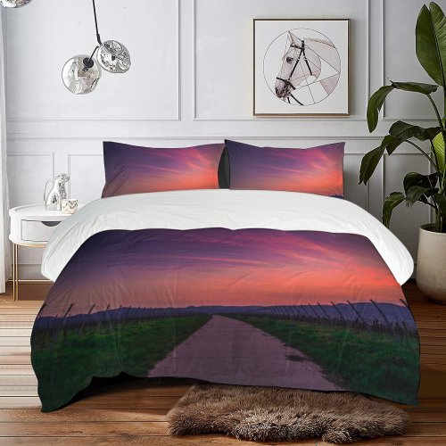 yanfind Bedding Set of 3 (1 Cover, 2 Bed Pillowcase Without Sheet)City Images Path Vineyard Landscape Sky Wallpapers Dusk Outdoors Scenery Dürkheim Road Duvet Cover personalization