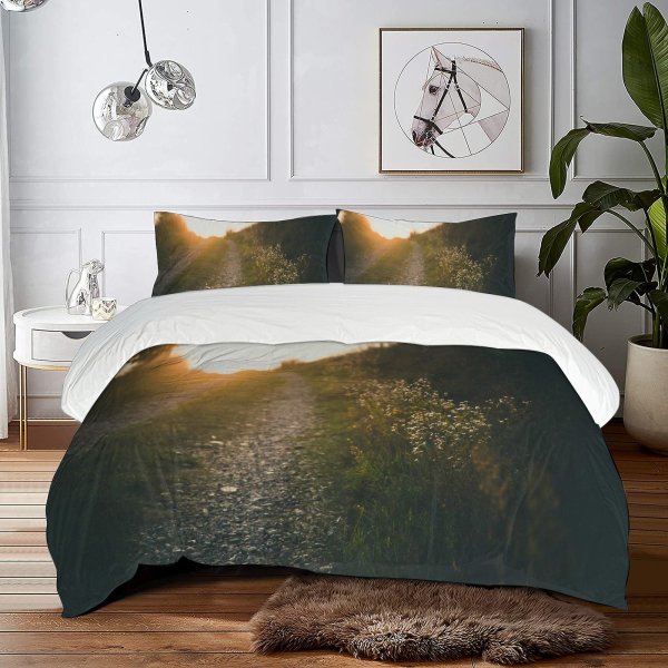 yanfind Bedding Set of 3 (1 Cover, 2 Bed Pillowcase Without Sheet)Bokeh Images Path Trail HQ Landscape Public Grass Wallpapers Road Sunlight Duvet Cover personalization