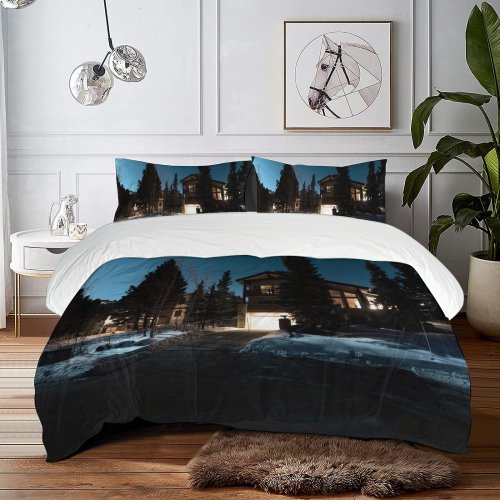 yanfind Bedding Set of 3 (1 Cover, 2 Bed Pillowcase Without Sheet)City Images Night Building Bed Mansion Sky Wallpapers Architecture Garden Tree Stock Duvet Cover personalization