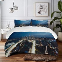 yanfind Bedding Set of 3 (1 Cover, 2 Bed Pillowcase Without Sheet)City Images High Rise Night Building Landscape Airship Aerial Metropolis Wallpapers Harbor Duvet Cover personalization