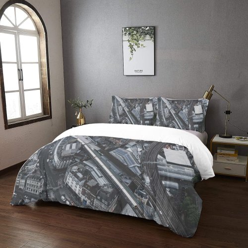 yanfind Bedding Set of 3 (1 Cover, 2 Bed Pillowcase Without Sheet)City Images Building Landscape Public Aerial Railyway Wallpapers Outdoors Tree Scenery Urban Duvet Cover personalization