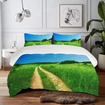 yanfind Bedding Set of 3 (1 Cover, 2 Bed Pillowcase Without Sheet)Images Path Country Spring Landscape Grass Sky Wallpapers Meadow Free Grassy Road Duvet Cover personalization