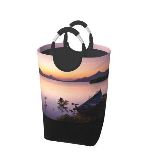 YANFIND Plants Golden Afterglow Scenery Mountains Peaceful Waters Boat Tranquil Canoe Hour Outdoors Storage Organizer Foldable Bucket Washing Bin Dirty Clothes Bag For Home Bathroom Bedroom Dorm
