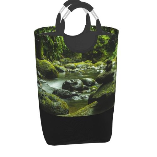 YANFIND Plants Park Forest Landscape Mossy Travel Stone River Stream Outdoors Scenic Flow Storage Organizer Foldable Bucket Washing Bin Dirty Clothes Bag For Home Bathroom Bedroom Dorm