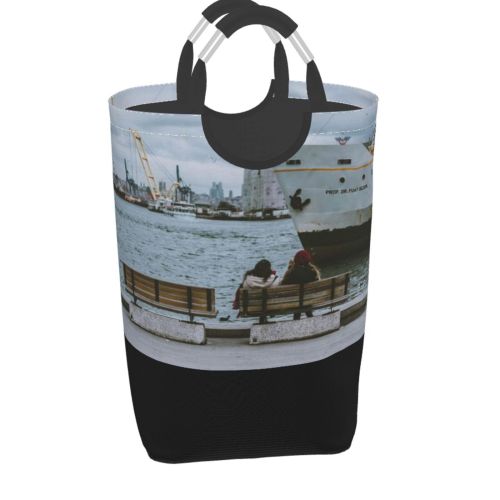 YANFIND Port Daylight Pier Travel Bench Waves Ferry Sail Boat Transportation Outdoors Sailing Storage Organizer Foldable Bucket Washing Bin Dirty Clothes Bag For Home Bathroom Bedroom Dorm