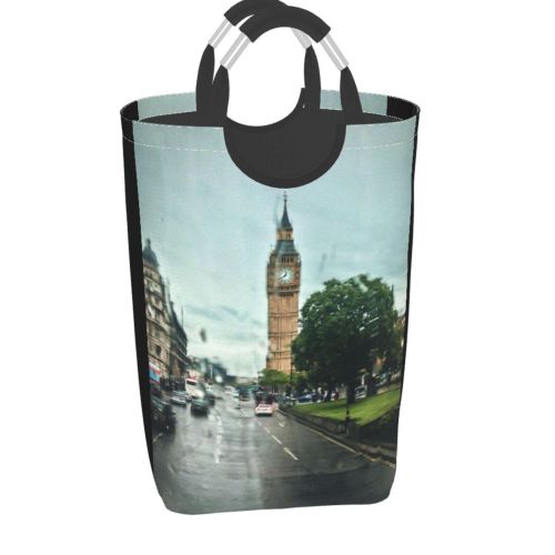 YANFIND Plants Rainy Lifestyle Bus Street Tourism City Dark Time England Cityscape Clouds Storage Organizer Foldable Bucket Washing Bin Dirty Clothes Bag For Home Bathroom Bedroom Dorm