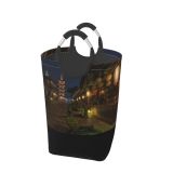 YANFIND Plants Street City Lamp Lights Downtown Landscape Evening Travel Pavement Buildings Old Storage Organizer Foldable Bucket Washing Bin Dirty Clothes Bag For Home Bathroom Bedroom Dorm