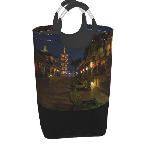 YANFIND Plants Street City Lamp Lights Downtown Landscape Evening Travel Pavement Buildings Old Storage Organizer Foldable Bucket Washing Bin Dirty Clothes Bag For Home Bathroom Bedroom Dorm