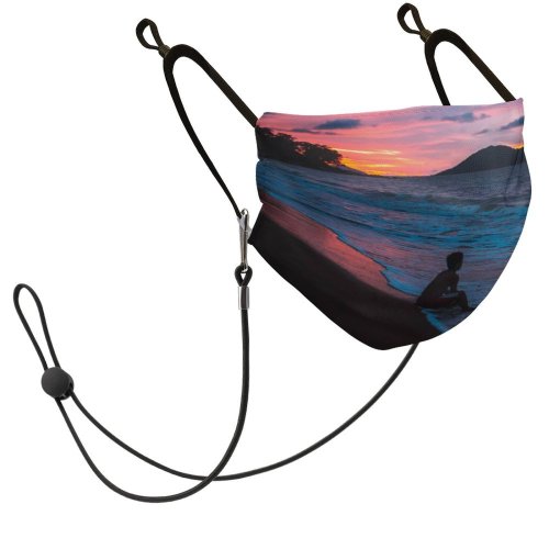 YANFIND Mask with Filter Element Afterglow Beach Boy Clouds Dawn Dusk Idyllic Kid Nature Night Ocean Oceanshore Dust Washable Reusable Filter and Reusable