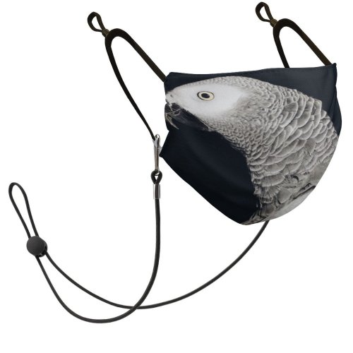 YANFIND Mask with Filter Element African Grey Parrot Animal Photography Avian Beak Bird Black Background Close Up Dust Washable Reusable Filter and Reusable