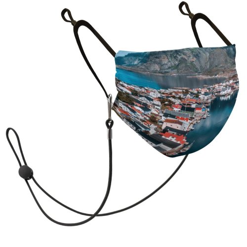 YANFIND Mask with Filter Element Aerial Shot Birds View City From Above Lofoten Norway Sea Dust Washable Reusable Filter and Reusable