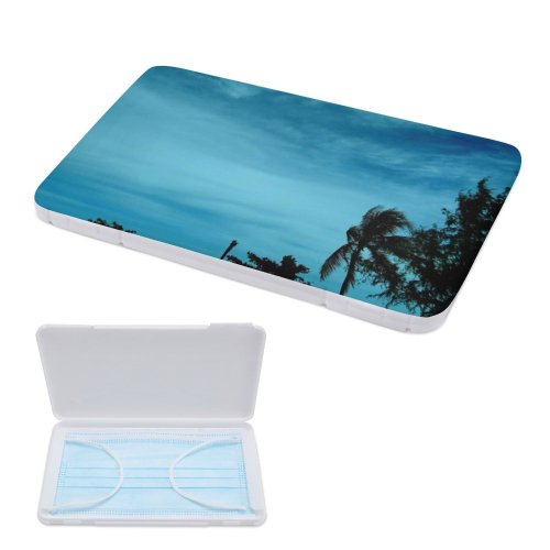Yanfind Portable Mask Case Storage Bag Sea Sky Scene Beach Simple Summer Vacation Tropical Clouds Palmtrees Wispy